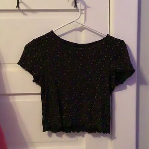 black flower cropped shirt